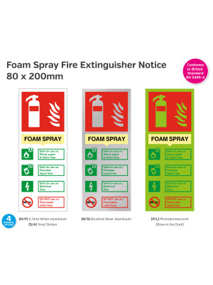 Foam Spray Fire Extinguisher Notice - 80 x 200mm