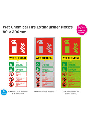 Wet Chemical Fire Extinguisher Notice - 80 x 200mm