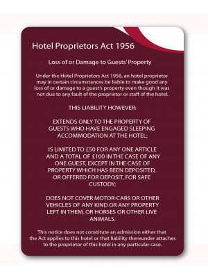 A4 Hotel Proprietors Act 1956 Guest Information Notice - GH021 - Multiple Colours