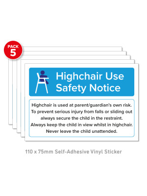 Highchair Disclaimer Notice - Pack 5 Vinyl Stickers
