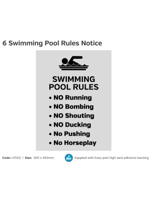6 Swimming Pool Rules Notice - LP002