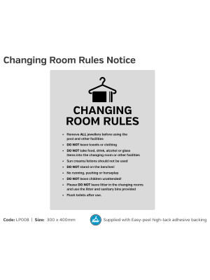 Changing Rooms Rules Guidelines Notice - LP008