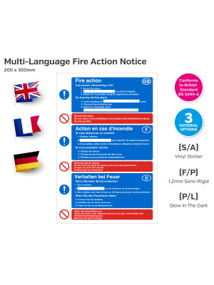 Multi Language Fire Action Notice - 200 x 300mm