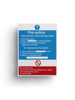2 Part Fire Action Safety Sign.