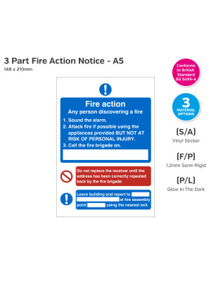 3 Part Fire Action Safety Sign - A5