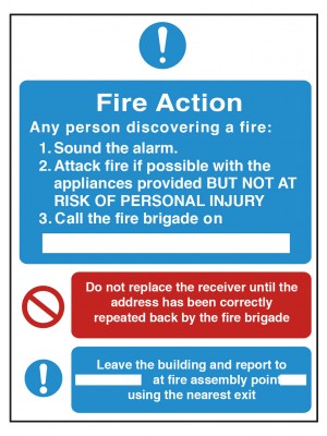 3 Part Fire Action Safety Sign