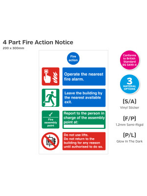 4 Part Fire Action Safety Notice - 200 x 300mm