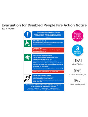 Evacuation for Disabled People Fire Action Notice - 200 x 300mm
