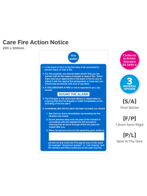 Care Fire Action Sound the Alarm Notice - 200 x 300mm