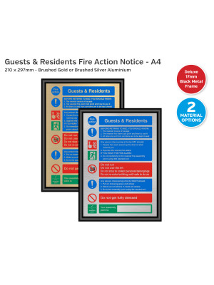 Premium Guests & Residents Fire Action Notice  - A4 Framed