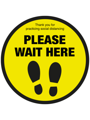 Please wait here with symbol social distancing floor graphic