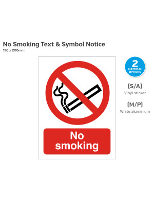 No Smoking Text and Symbol Sign - 150 x 200mm