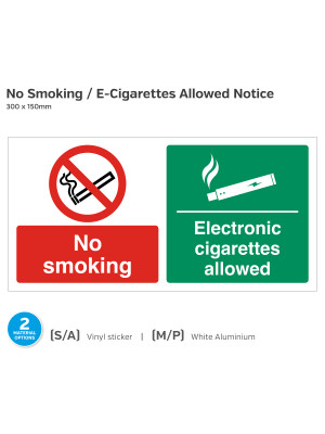 No Smoking,  E-Cigarettes Allowed Notice - 300 x 150mm