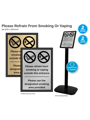 Please Refrain From Smoking or Vaping Notice  - A4 Framed