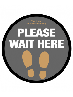 Please wait here with symbol social distancing circular floor graphic