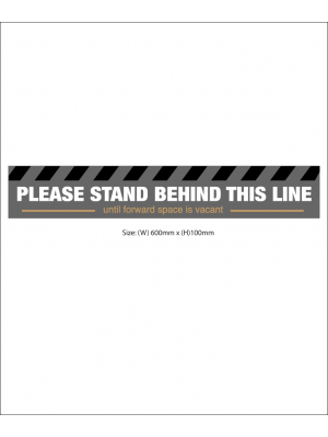 Please stand behind this line until person in front moves forward floor graphic