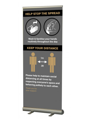 Help Stop the spread wash your hands / keep your distance social distancing roller banner - SD240