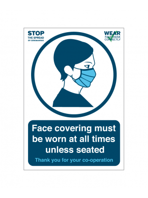 Please wear your face covering at all times unless seated notice