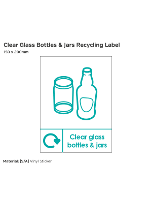 Clear Glass Bottles & Jars Recycling Label - Vinyl Sticker