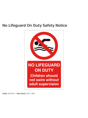 Warning No Lifeguard on Duty Swimming Pool Safety Notice - SPS002