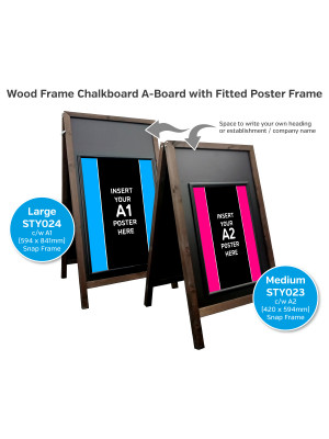 Wood Frame Chalkboard A-Board with Poster Frame