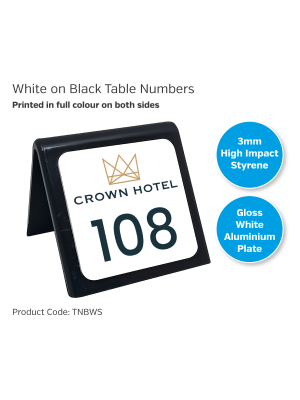 Black Table Number With Full Colour Gloss White Plate