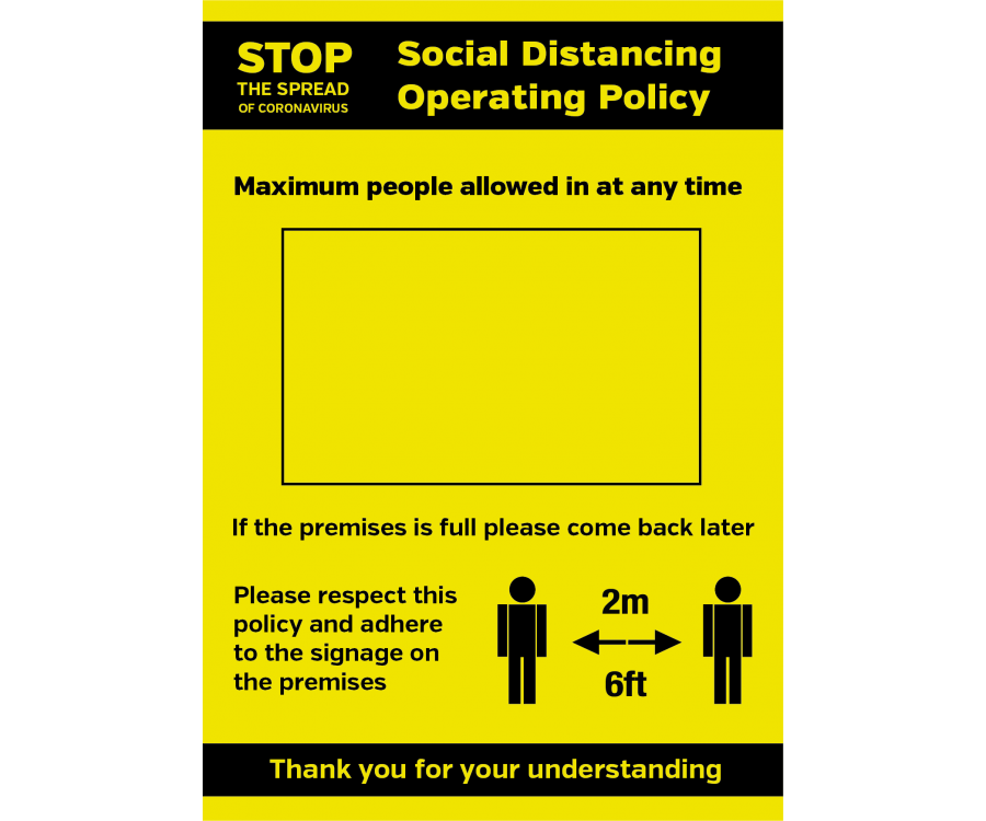 Social Distancing Operation Policy maxiumum people allowed in at any time notice