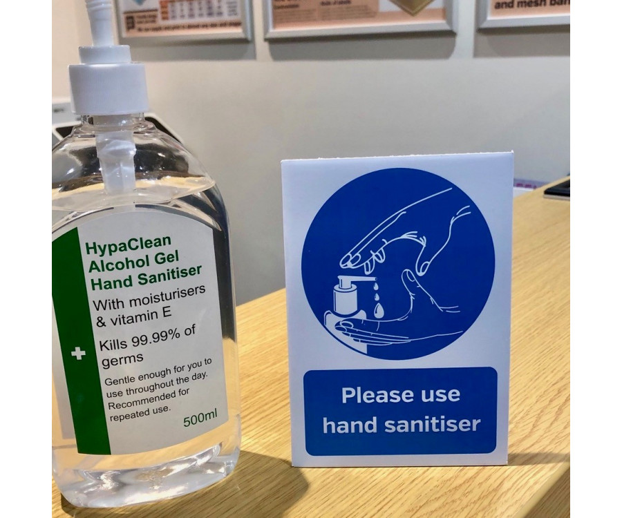 Please use hand sanitiser provided countertop freestanding notice