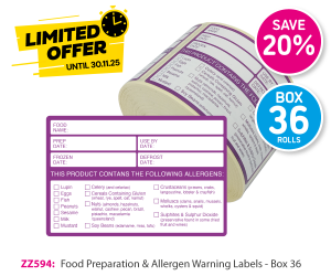 Allergen Warning Food Storage Labels - 60x95mm - Buy More, Save More Options