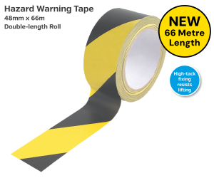 Hazard Floor Tape - New 66m Roll Length