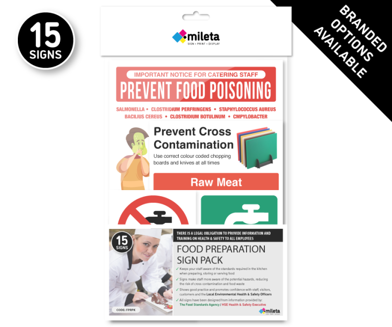 Table Prep. Sign Food Preparation Sign Pack - FPRPK - Mileta Signs and Displays Limited