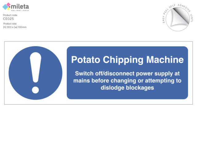 ce025 potato chipping machine safety sign