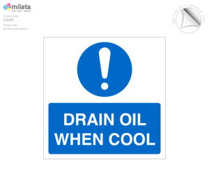 cs241 drain oil when cool sticker 100x100