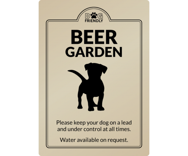dg0011g dog friendly beer garden gold exterior sign