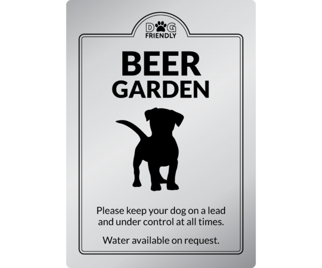 dg0011s dog friendly beer garden sign silver exterior sign