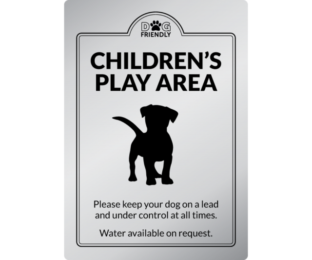 dg0012s dog friendly childrens play area silver exterior sign