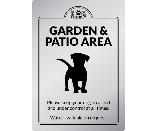 dg0013s dog friendly garden patio area silver exterior sign