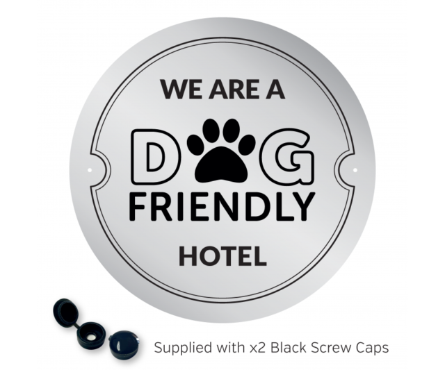 dg002s dog friendly hotel silver round sign