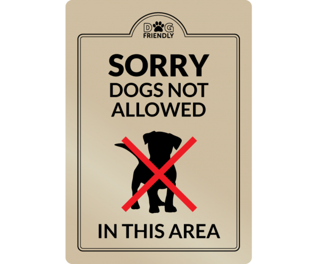dg006g no dogs in this area gold interior sign
