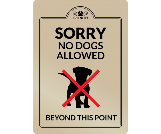 dg007g no dogs beyond this point gold interior sign