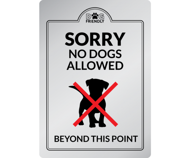 dg007s no dogs beyond this point silver interior sign
