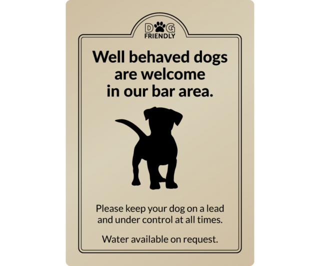 dg009g dogs welcome in bar area gold exterior sign