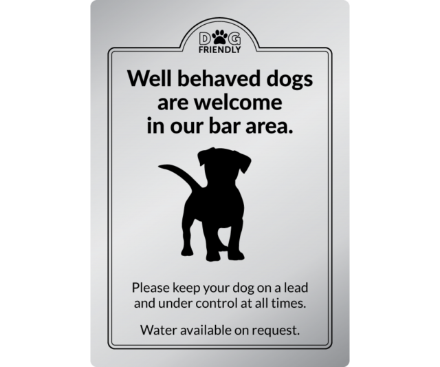dg009s dogs welcome in bar area silver exterior sign