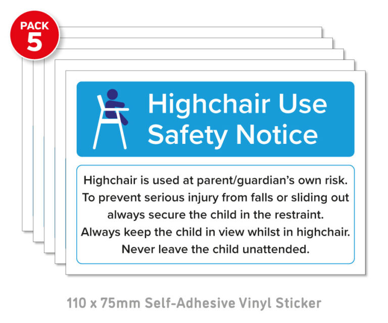 Highchair Disclaimer Notice - Pack 5 Vinyl Stickers - Mileta Signs and ...