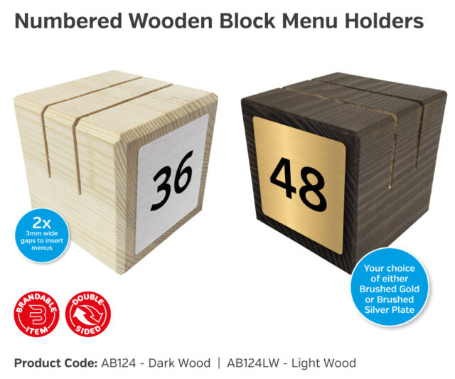 ab124 ab125 wood block menu holders ab124