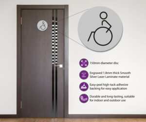 disabled 150mm toilet door symbol left silver