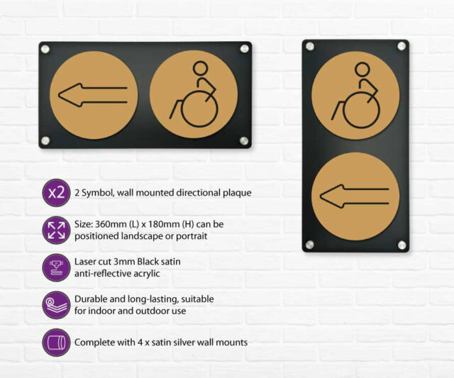 disabled 2 up directional plaque left gold