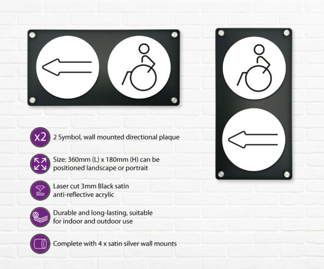 disabled 2 up directional plaque left white