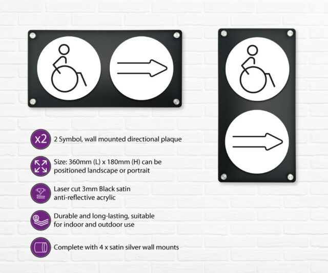 disabled 2 up directional plaque right white