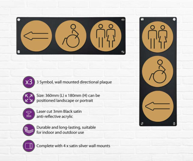 disabled 3 up directional plaque left gold
